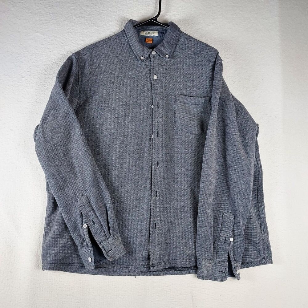 Tailor Vintage Mens XL Fleece Lined Cotton Shirt Jacket Gray Blue Casual